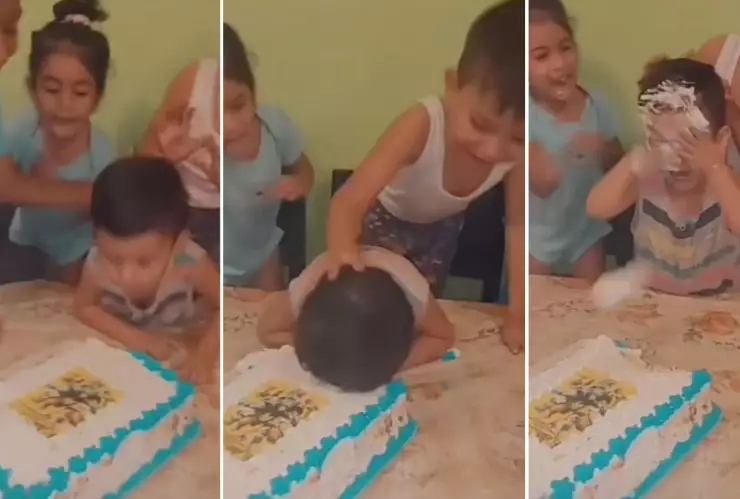 niño es aplastado en pastel de cumpleaños múltiple veces y destruye todo su pastel del enojo.jpg