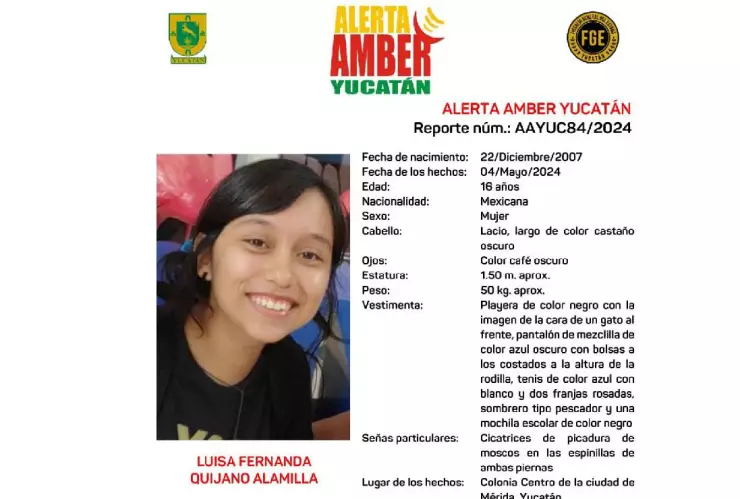 Alerta Amber_ Buscan a la menor Luisa Quijano tras desaparecer en Yucatán