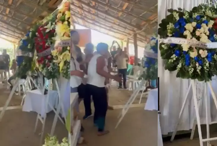 Arreglo floral se mueve en velorio