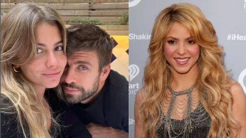 A la izquierda, Clara Chía y Gerard Piqué; a la derecha, Shakira.