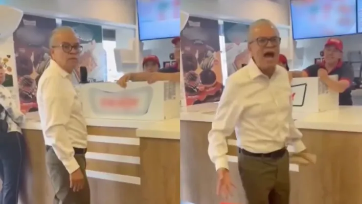 Adulto mayor discute en tienda de donas dentro de una franquicia; el video se viraliza y usuarios lo apodan “Lord Donas”