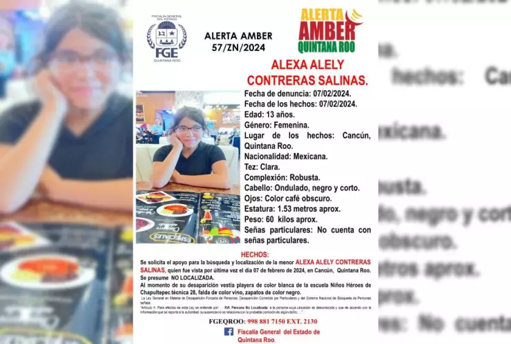 Alerta Amber: ¿La has visto? Buscan a la menor de 13 años Alexa Alely Contreras en Cancún