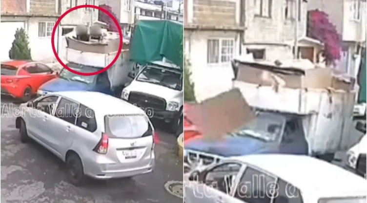 Una camioneta y otro vehículo casi chocan en Tláhuac, pero al frenar, una mujer y su hijo caen.