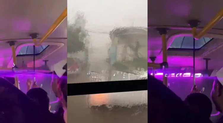 La tormenta los sorprendió y con paraguas los pasajeros salvaron un camión