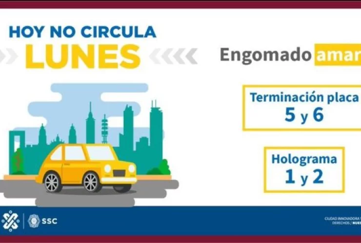 Este lunes los autos con engomado amarillo no podrán transitar en el programa Hoy No Circula en CDMX