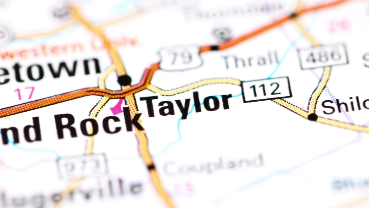 Mapa con la ubicación de Taylor, ciudad de Texas