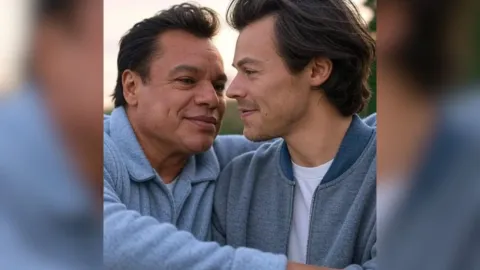 Juan Gabriel y Harry Styles, imagen creada con inteligencia artificial.