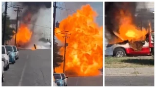 VIDEO Explosión flamazo camioneta repartidora gas en Mexicali HOY 11 de noviembre