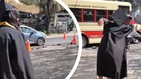 Video: Niña recién graduada en Tijuana para el tráfico para abrazar a su abuelo en plena obra 