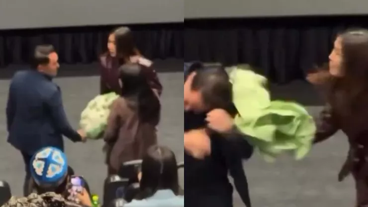 VIDEO | Mujer encuentra a su esposo siendo infiel en pleno cine; termina siendo golpeado con un ramo de flores