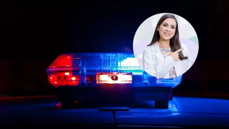 patrulla de policía y foto de pediatra Minosska Pinto Lazo.