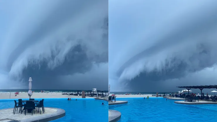 Lluvias forman una nube shelf cloud en playa Miramar en Tamaulipas