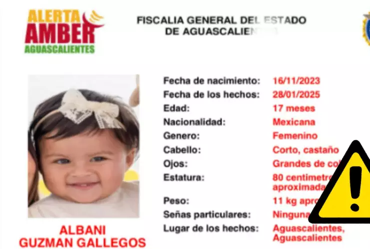 Alerta Amber Aguascalientes: Esto es lo que se sabe de la desaparición de una niña de 1 año