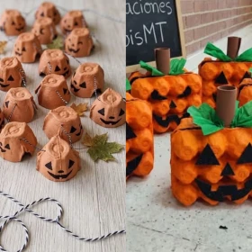 3 ideas para reutilizar el cartón de huevos para hacer calabazas de cartón para Halloween