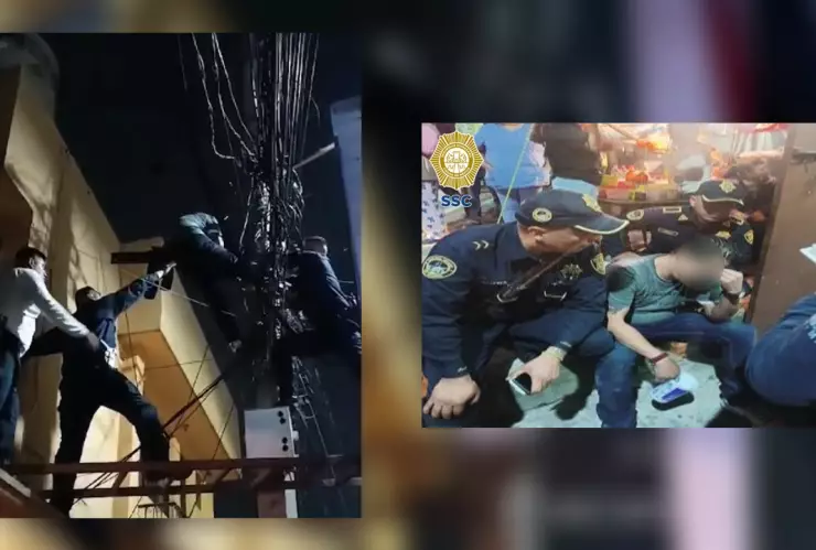 Policías de CDMX salvaron a un hombre que intentó lanzarse de un poste.