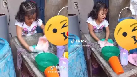 Niña lavando platos canta tema de Ángela Aguilar y Yuridia se hace viral
