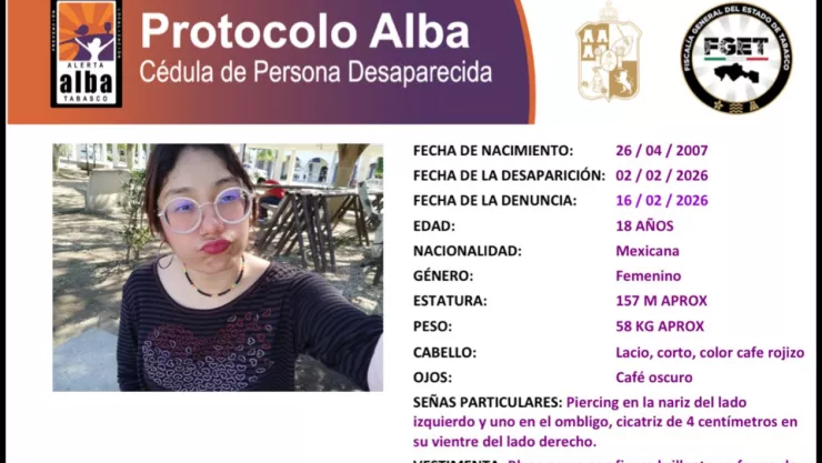 Andrea Cuervo desaparecida Tabasco