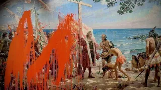 Vandalizan pintura de Cristóbal Colón durante el Día de la Raza en Madrid.jpg