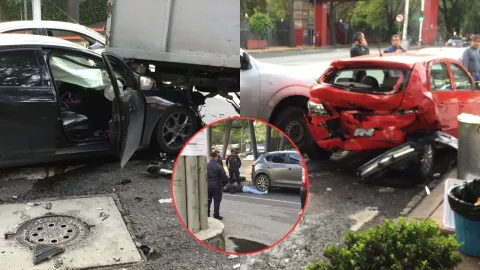 CDMX: Carambola en Insurgentes deja un motociclista muerto y varios coches chocados