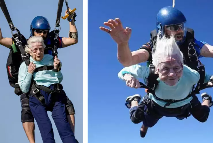 Abuelita se lanza del paracídas y rompe récord mundial