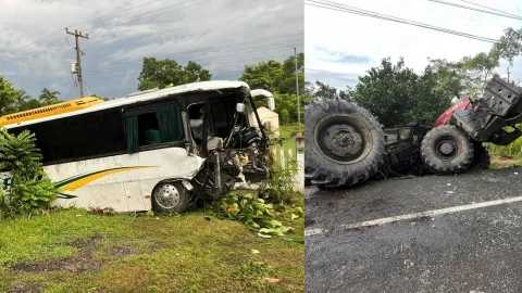 Accidente en la carretera Coatzacoalcos-Cárdenas: autobús choca contra tractor en Huimanguillo