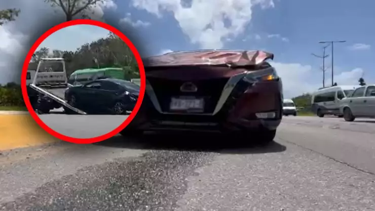 Accidente genera tráfico pesado a la salida de Playa del Carmen HOY 5 de abril de 2025.jpg