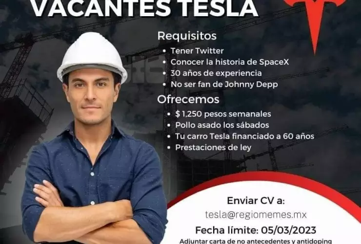 “Requisitos” para trabajar en Tesla, Nuevo León 