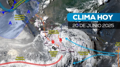 Mapa satelital de cómo estará el clima en México este 20 de junio de 2025.