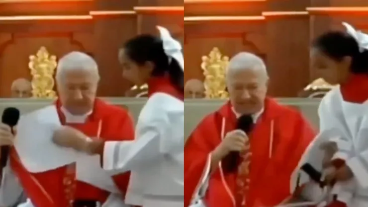 Momento en el que sacerdote regaña a monaguilla en plena misa y se viraliza (VIDEO)