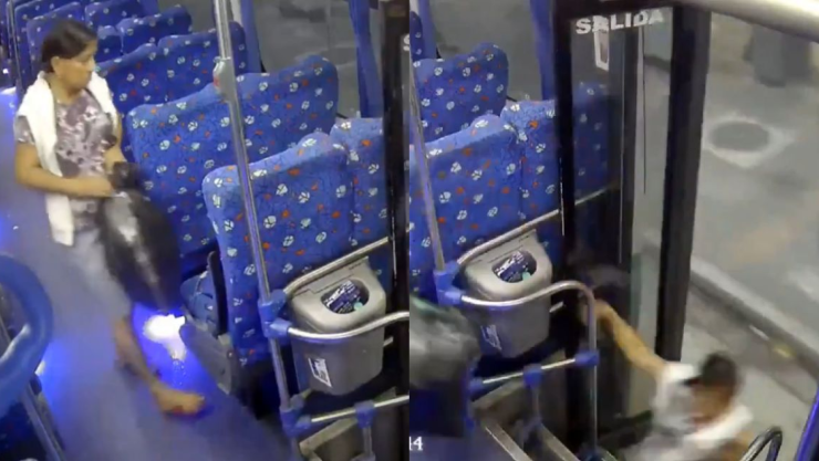 Mujer cae de autobús