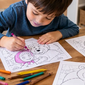 4 plantillas de Masha y el Oso para imprimir y colorear