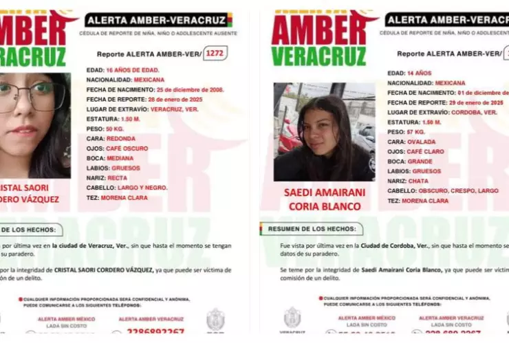 Alerta Amber Veracruz: Desaparecen Saedi Amairani Coria Blanco y Cristal Saori Cordero Vázquez