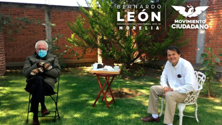 Bernie Sanders aparece en campaña de aspirante a diputación en Morelia por Movimiento Ciudadano.