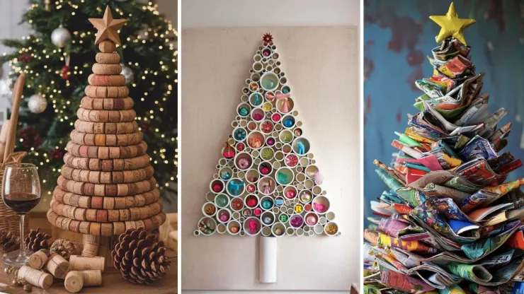 Árbol ecológico reciclado: Navidad sustentable y consciente con materiales reutilizados.