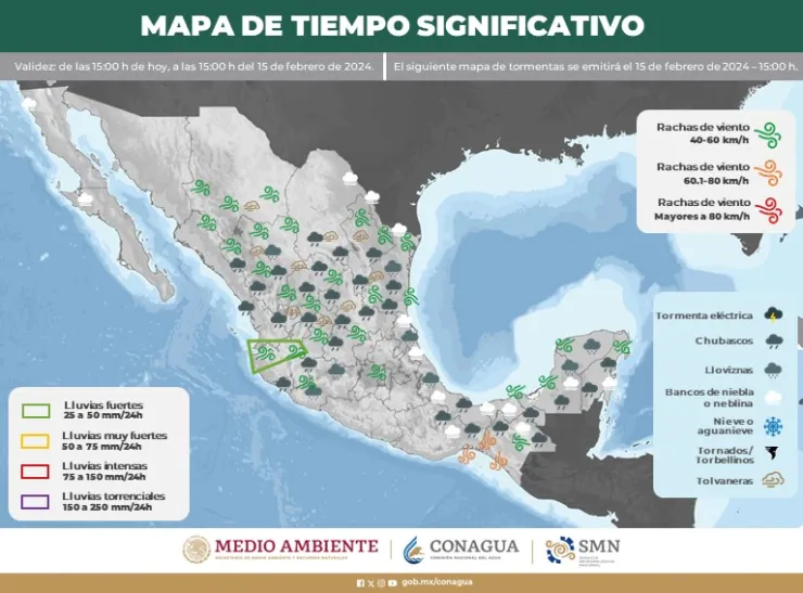 Clima en México hoy 15 de febrero de 2024