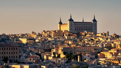 Beautiful Alcazar of Toledo stone fortification in Toledo, Spain