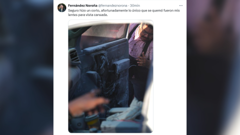 Camioneta donde iba Gerardo Fernández Noroña se incendia hoy.