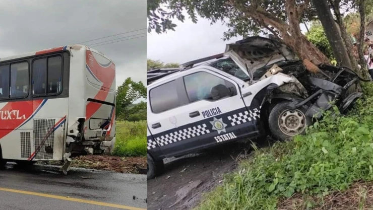 Patrulla se impacta contra árbol.