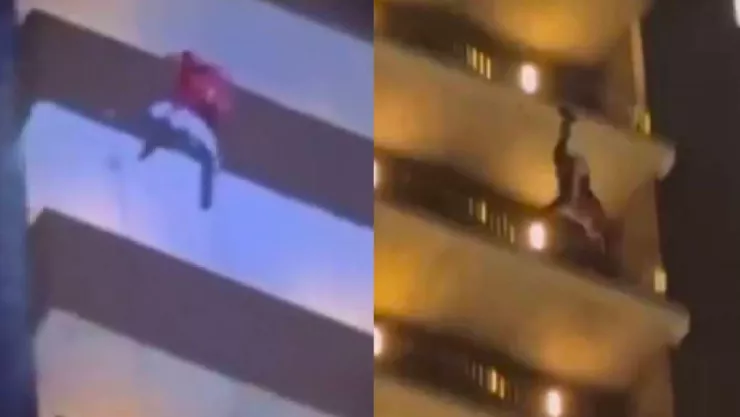 ¡Imágenes sensibles! Santa intenta sorprender a niños y cae de edificio