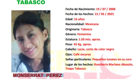 ALERTA AMBER TABASCO 2025: Monserrat Pérez Jiménez desapareció en Teapa