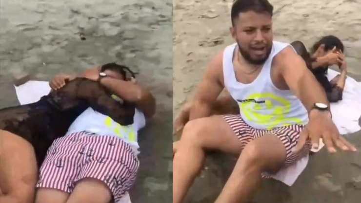 Mujer cacha a su esposo con la secretaria en la playa.