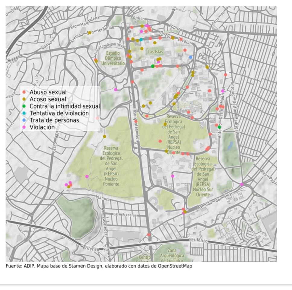 Así se ve el mapa de agresiones sexuales en la UNAM