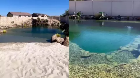 VIDEO ¡Vacaciones en casa! Familia construyó una playa en el patio