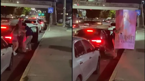 Fan de Taylor Swift roban promocional de The Eras Tour en Culiacán.