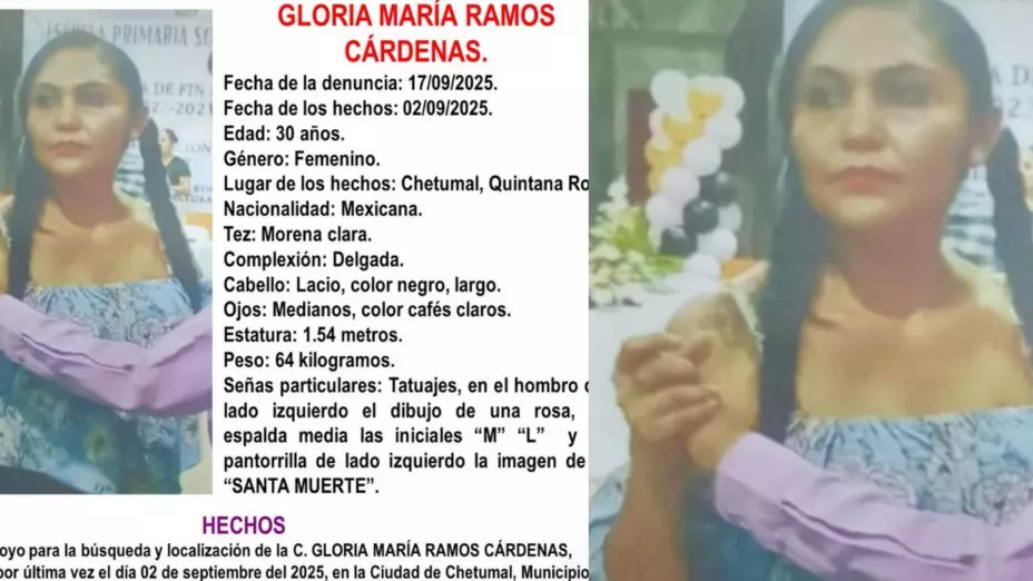 Se reporta la desaparición de Gloria María Ramos Cárdenas, mujer de 30 años, en Chetumal: Esto se sabe