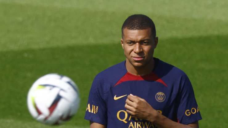 Mbappé en el entrenamiento del PSG