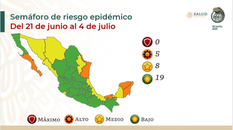Semáforo COVID: 19 estados en verde y 8 en amarillo, entre ellos CDMX