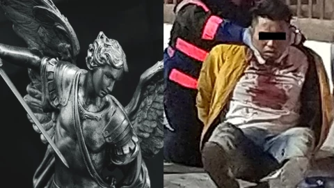 Ladrón es herido por el Arcángel Miguel