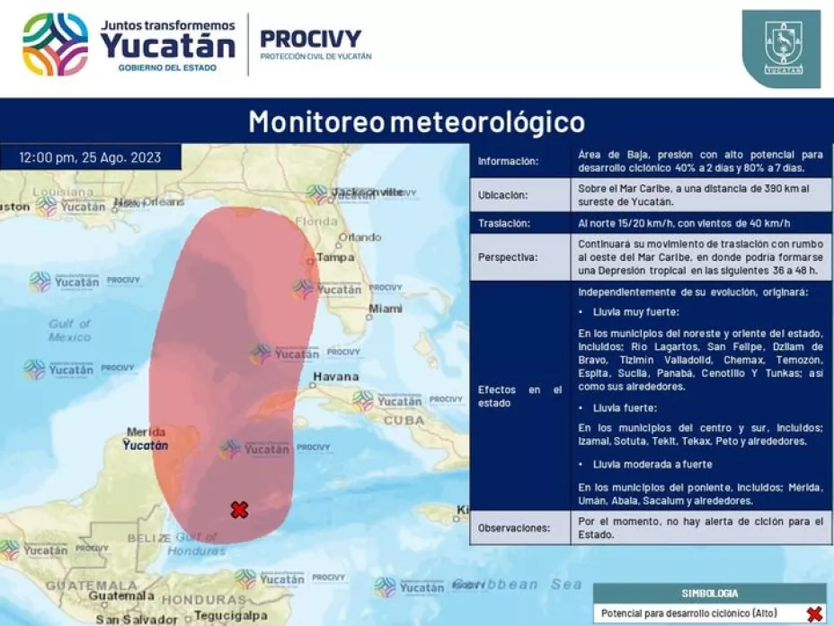 Alertan por área de baja presión con potencial de desarrollo ciclónico