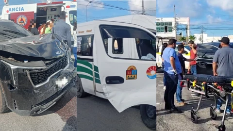 Choque entre camioneta y combi HOY deja 7 lesionados en Cancún
